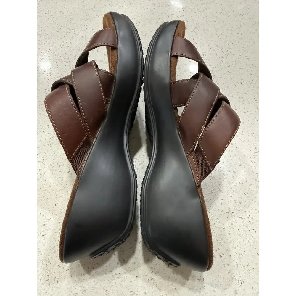 Eastland Poppy Slide Sandals Women's Size 9M Brown Leather Upper Wedge Strappy - Picture 5 of 12
